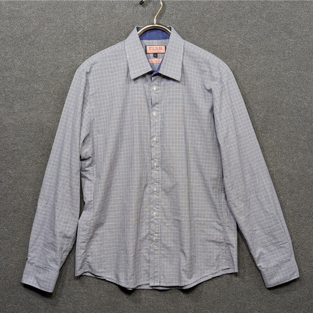 Thomas Pink Dress Shirt Mens 17 Jermyn Street London Blue Collection Plaid